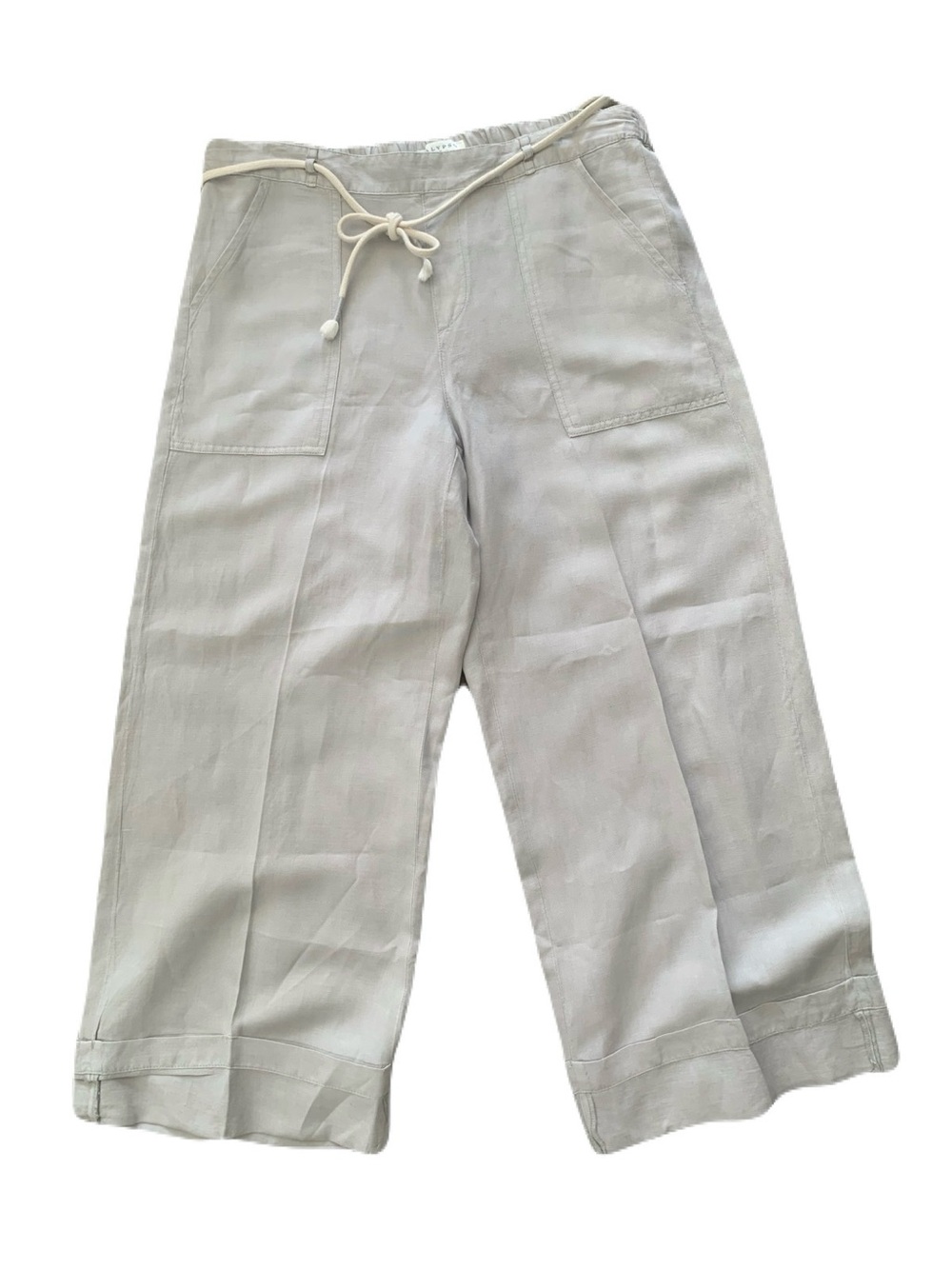 Calypso St. Barth Large Light Gray Linen Blend Wide Leg Cropped Pants Beach Rope